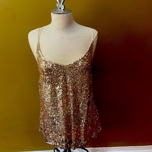 Free People gold sequin slip dress